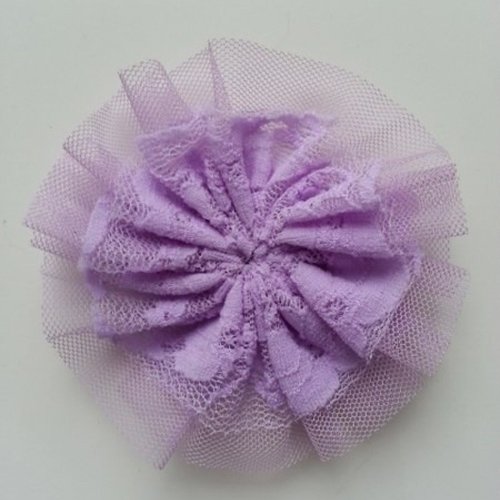 Applique tulle et dentelle 80mm mauve