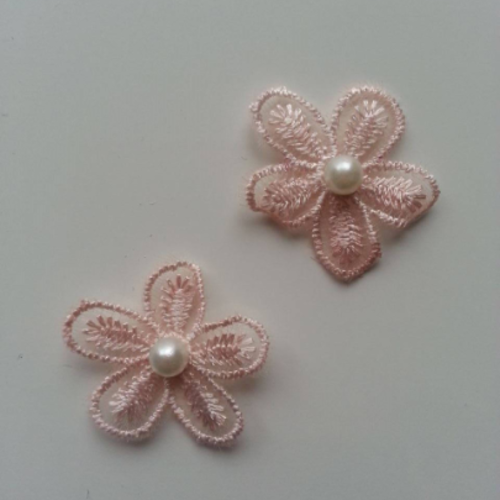 Lot de 2 fleurs en dentelle  30mm peche clair