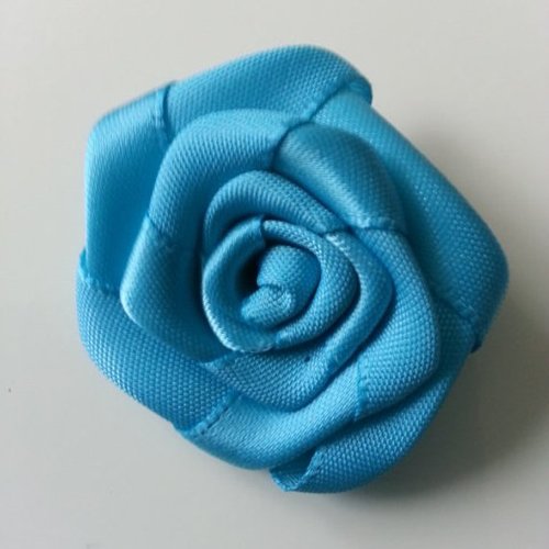 Tête de fleur satin plate 50mm bleu
