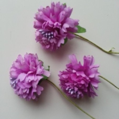 Lot de 3 fleurs artificielles en tissu et pistils mauve