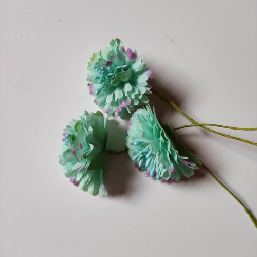 Lot de 3 fleurs artificielles en tissu et pistils vert et mauve