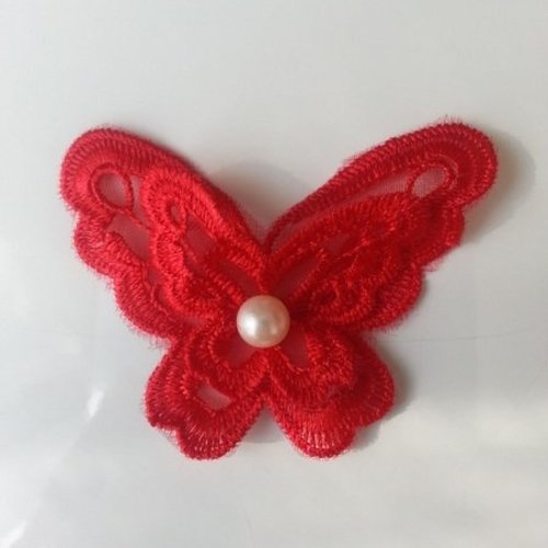 Double papillon en dentelle rouge 65mm