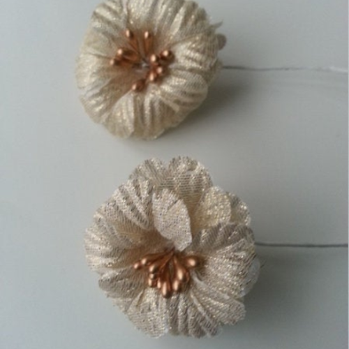 Lot de 2 fleurs en tissu doré, or 45mm sur tige