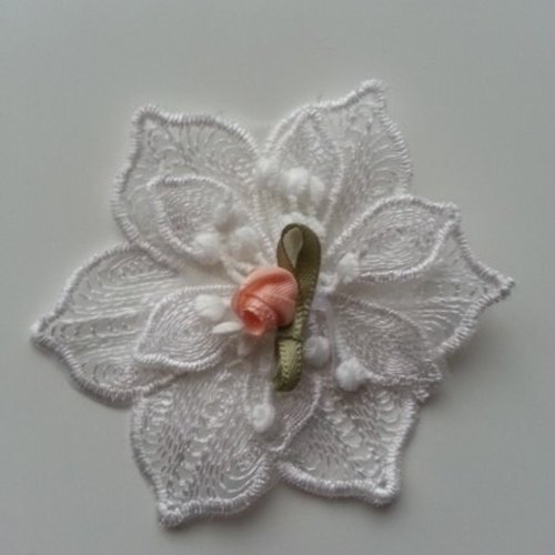 Fleur en dentelle et sa mini fleur pêche  80 mm