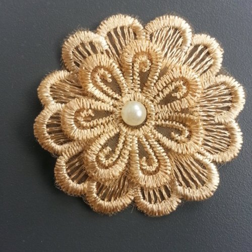 Double fleur en dentelle de 50mm beige doré
