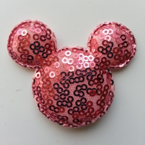 Applique matelassée et pailleté tête de minnie  64*56 mm rose saumon