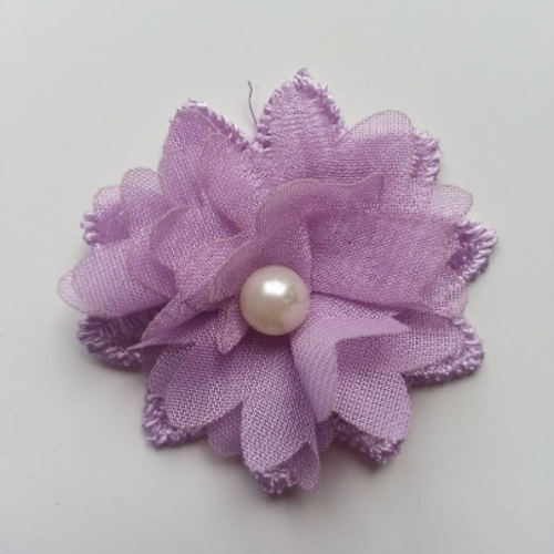 Fleur en dentelle et fleur en mousseline mauve 45 mm