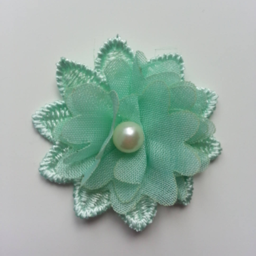 Fleur en dentelle et fleur en mousseline verte 45 mm