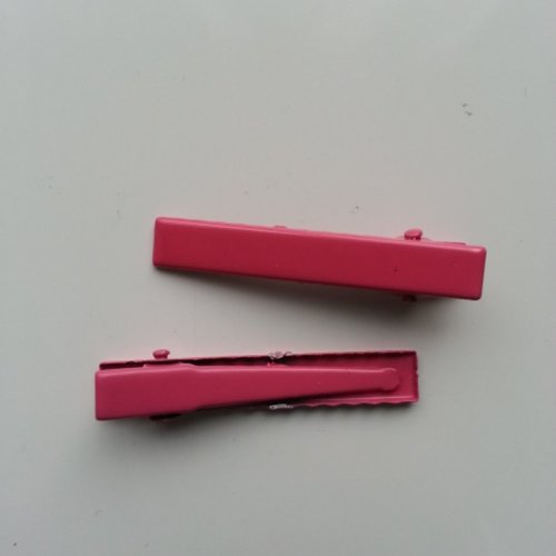 Lot de 2 barrettes crocodile en métal 45mm rose fuchsia