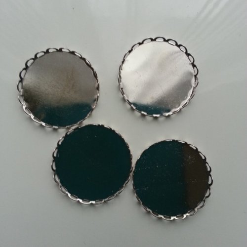 Lot de 4 supports 25mm argenté pour cabochons en métal