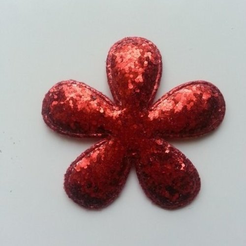 Applique fleur pailletée rouge 60mm