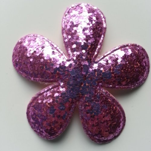 Applique fleur pailletée rose 60mm