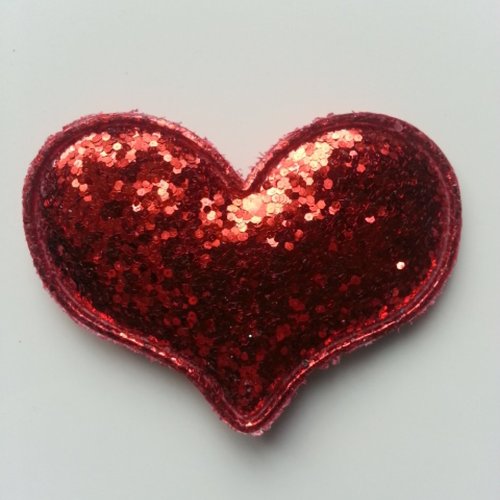Applique coeur pailleté 60*45mm rouge
