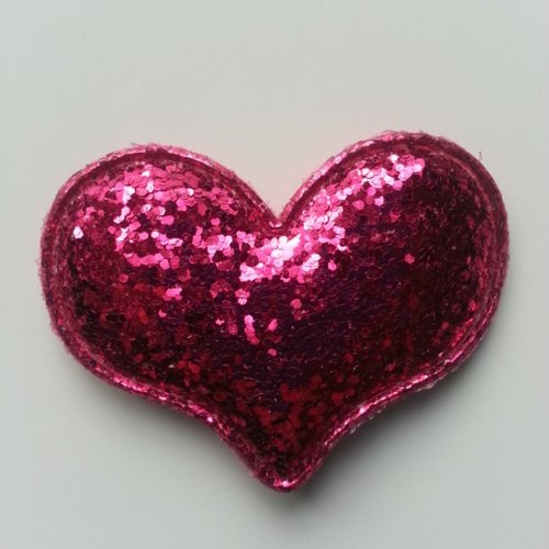 Applique coeur pailleté 60*45mm rose fuchsia