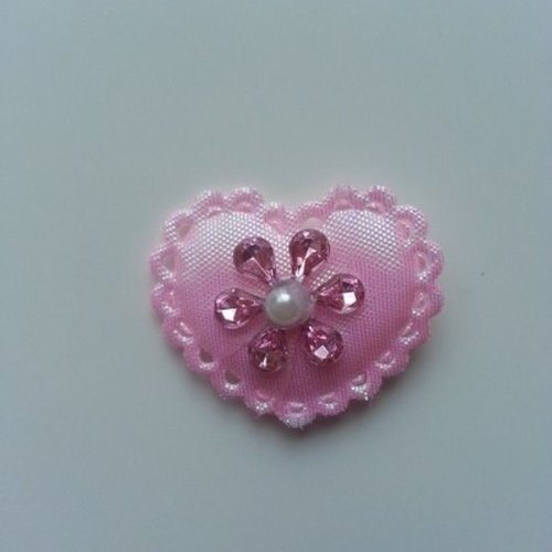 Applique  coeur  strass rose  37*30mm