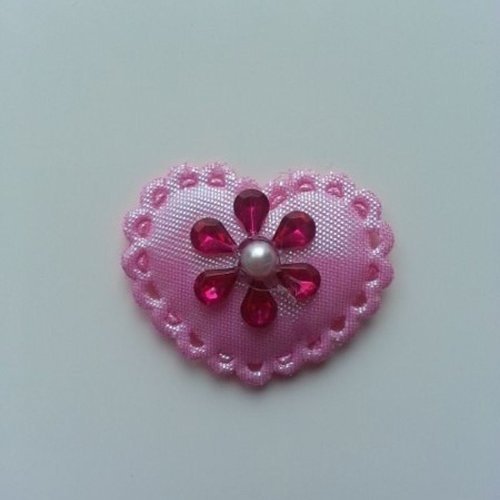 Applique  coeur  strass rose fuchsia  37*30mm