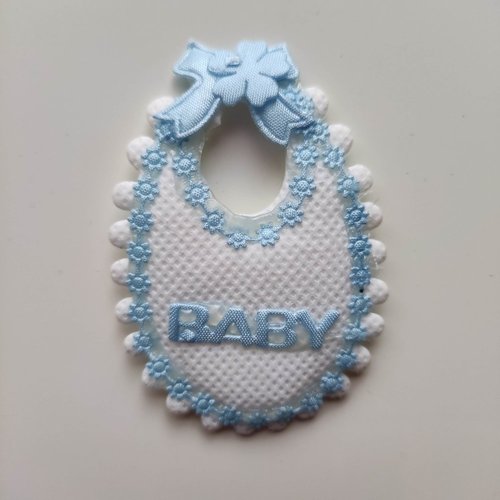 Embellissement bavoir en tissu blanc et bleu 65*45mm