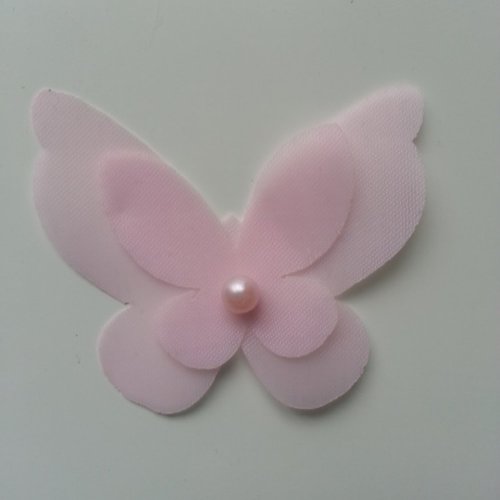 Double papillon voile et perle 60*50mm rose