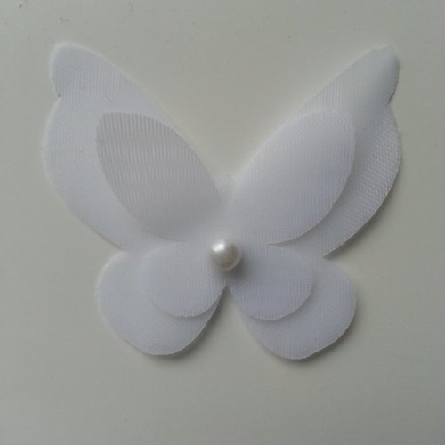 Double papillon voile et perle 60*50mm blanc