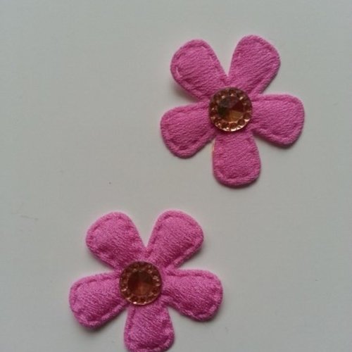 Lot de 2 fleurs en tissu et strass 35mm rose