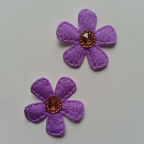 Lot de 2 fleurs en tissu et strass 35mm mauve