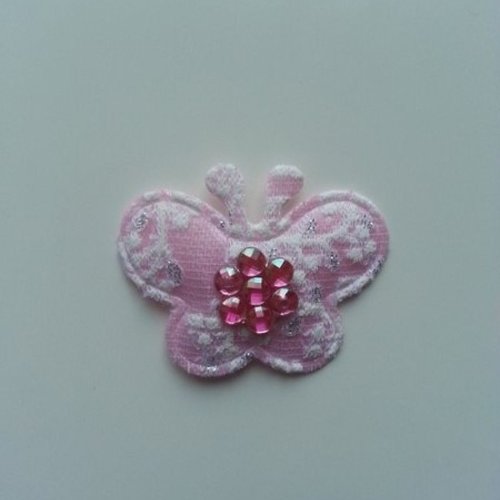 Papillon strass rose et blanc 40*35mm