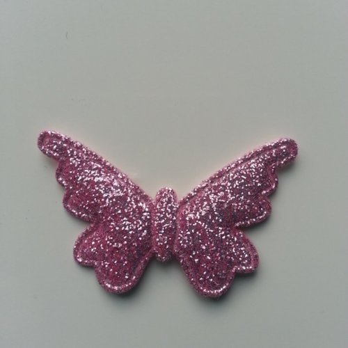 Applique papillon pailleté 40*25mm rose