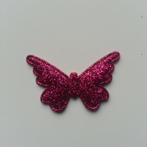 Applique papillon pailleté 40*25mm rose fuchsia