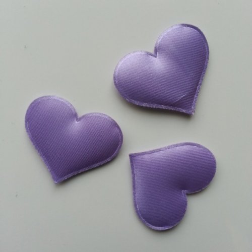 Lot de 3 appliques coeur satin mauve