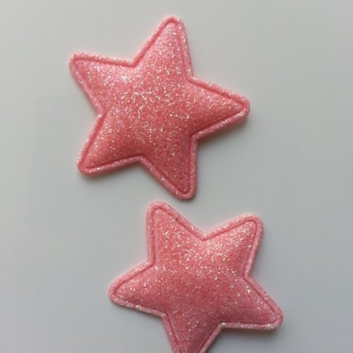 Lot de 2 etoiles  matelassée pailletée peche  33mm