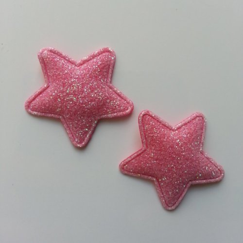 Lot de 2 etoiles  matelassée pailletée rose 33mm