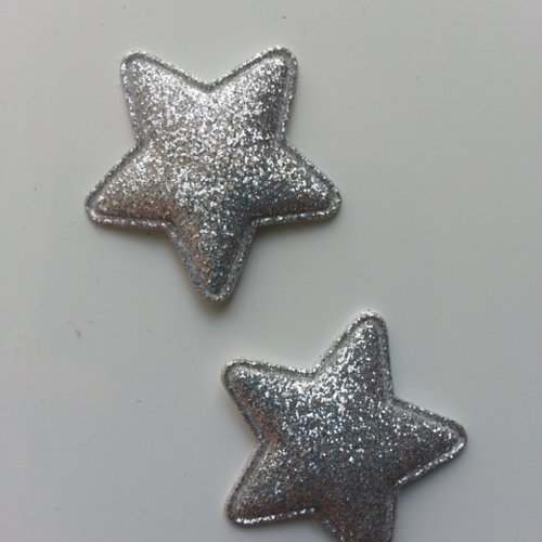 Lot de 2 etoiles  matelassée pailletée argent 33mm
