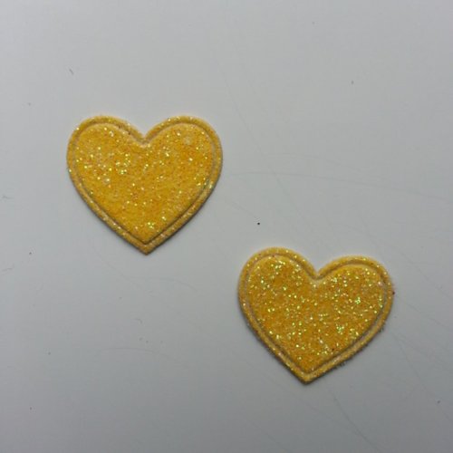 Lot de 2 coeurs en tissu de 20mm jaune