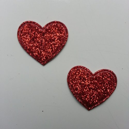 Lot de 2 coeurs en tissu de 20mm rouge