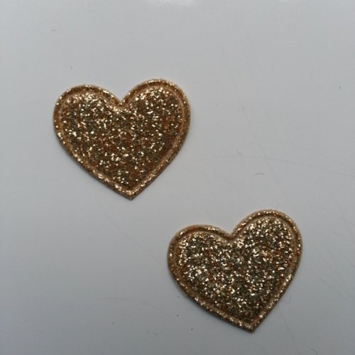 Lot de 2 coeurs en tissu de 20mm doré, or