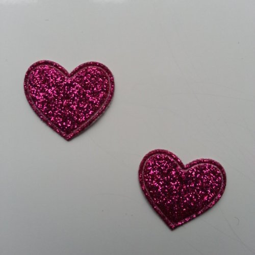 Lot de 2 coeurs en tissu de 20mm rose fuchsia