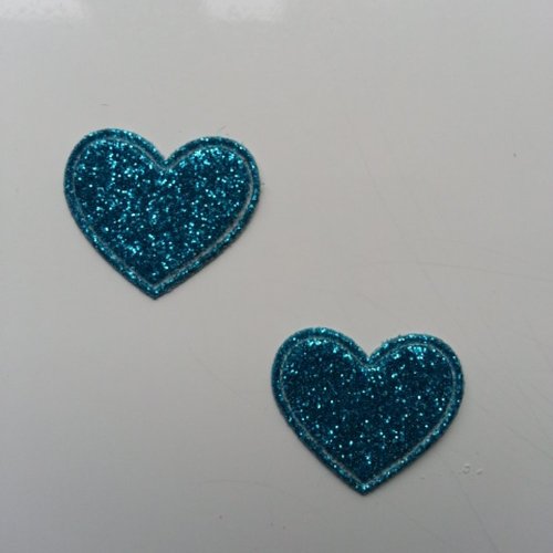 Lot de 2 coeurs en tissu de 20mm bleu
