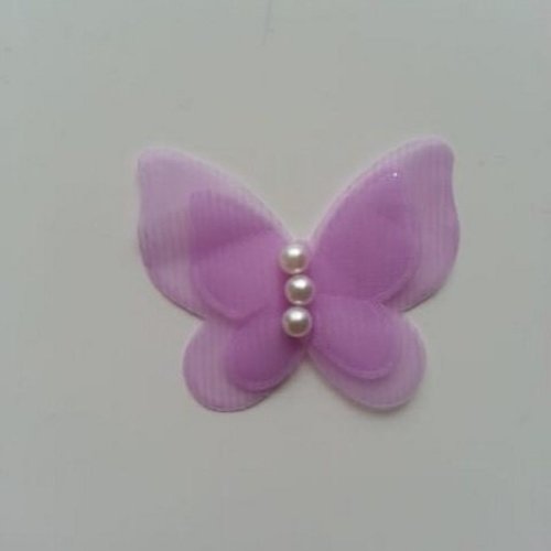 Double papillon voile et perle 45mm mauve