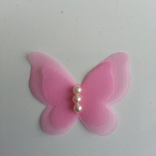 Double papillon voile et perle 45mm rose pale