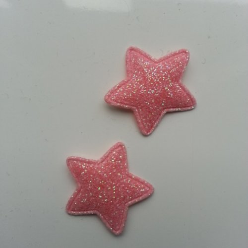 Lot de 2 étoiles en tissu matelassé et pailleté de 25mm peche rose