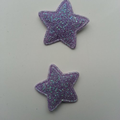 Lot de 2 étoiles en tissu matelassé et pailleté de 25mm mauve