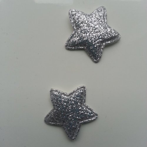 Lot de 2 étoiles en tissu matelassé et pailleté de 25mm argent