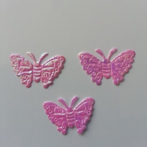 Lot de 3 papillons  en tissu irisé rose   32*21mm