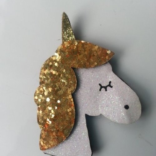 Applique licorne pailletée blanc et or foncé 60mm