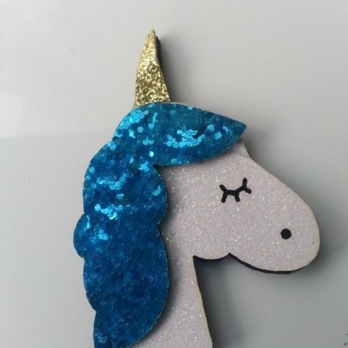 Applique licorne pailletée blanc et bleu 60mm