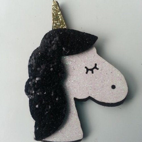 Applique licorne pailletée blanc et noir 60mm