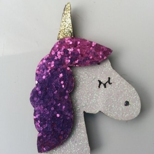 Applique licorne pailletée blanc et violet 60mm