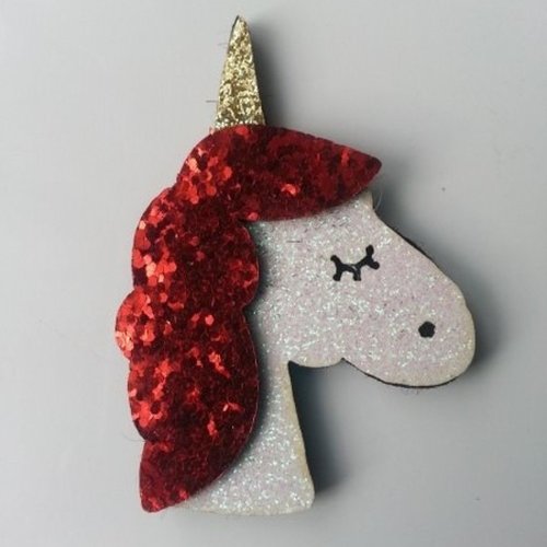 Applique licorne pailletée blanc et rouge 60mm