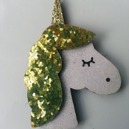 Applique licorne pailletée blanc et or 60mm