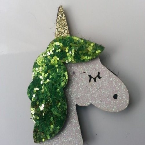 Applique licorne pailletée blanc et vert 60mm
